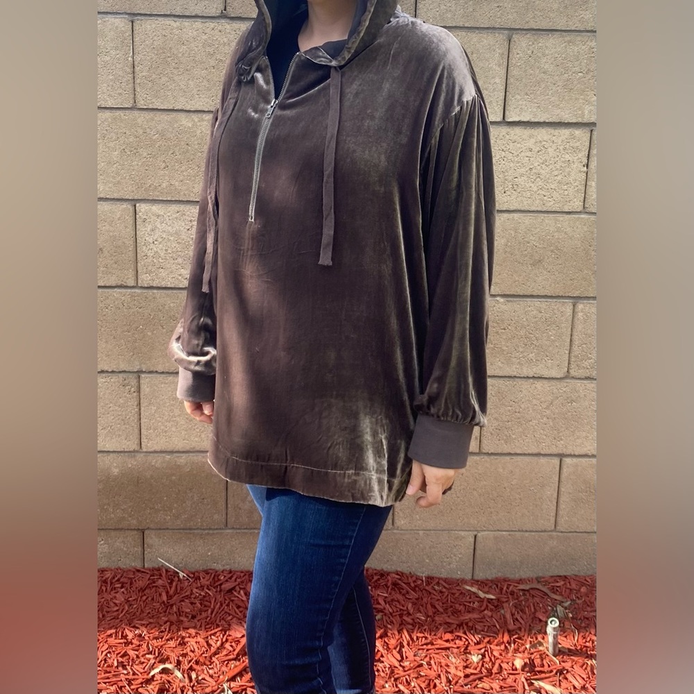 NWT Gold Hawk -Women's Velvet 1/4 Zip Pullover Sweater Hoodie Brown